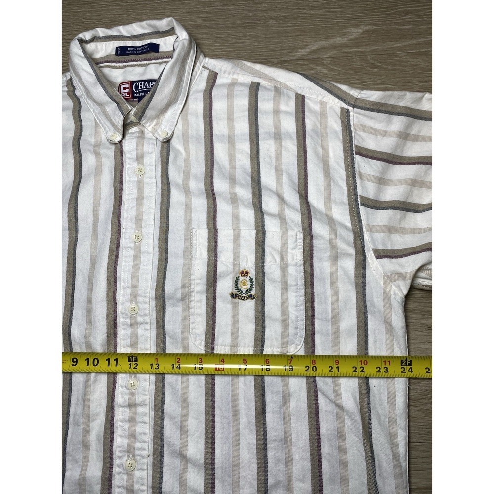 Vintage Chaps Ralph Lauren Striped Button Down‎ Long Sleeve Ivory Men Size LARGE - Picture 5 of 7